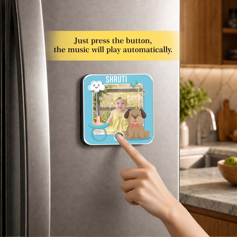 Personalised Baby Theme Musical Fridge Magnet with Custom Photo | Playable Music Home & Kids Room Decor Magnet  Birthday Gift for Kids